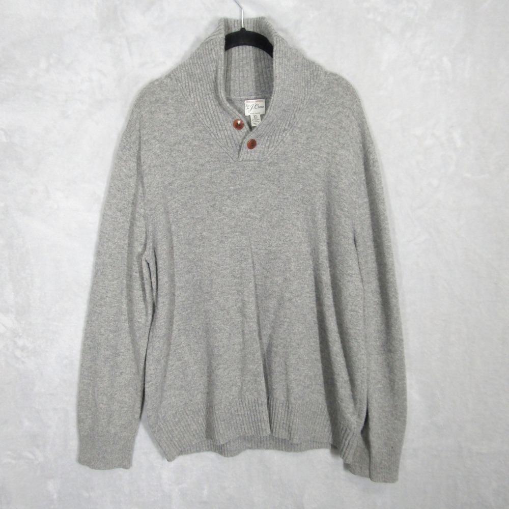 J. Crew Sweater XL Men's Gray Shawl Collar Wool Blend Pullover Rugged Merino